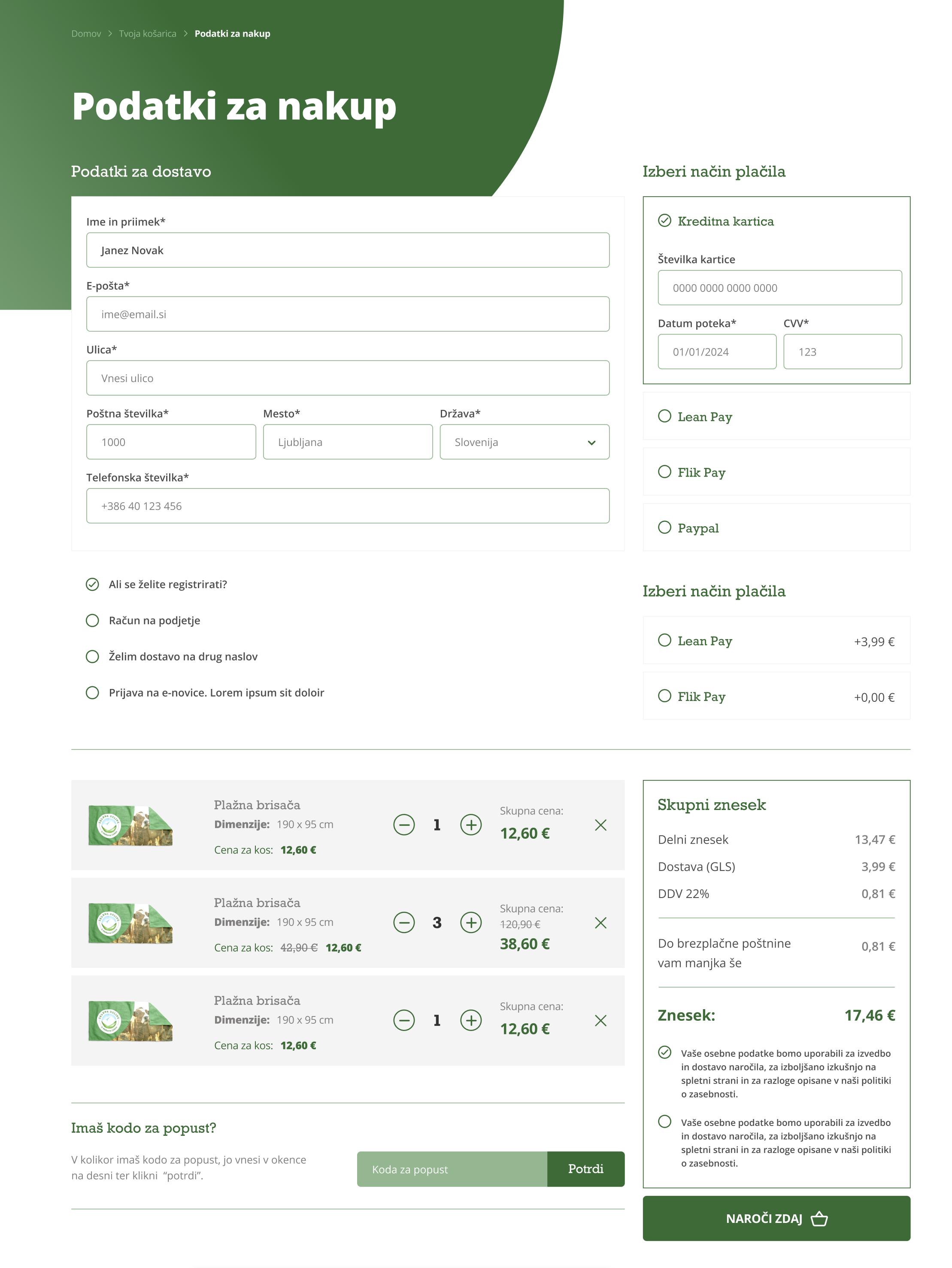 Zelene Doline checkout UI moment